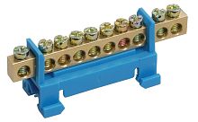 Шина неизолированная тип "Стойка" IEK N "ноль" ШНИ-6х9-10-С-С 10 групп синий картинка 